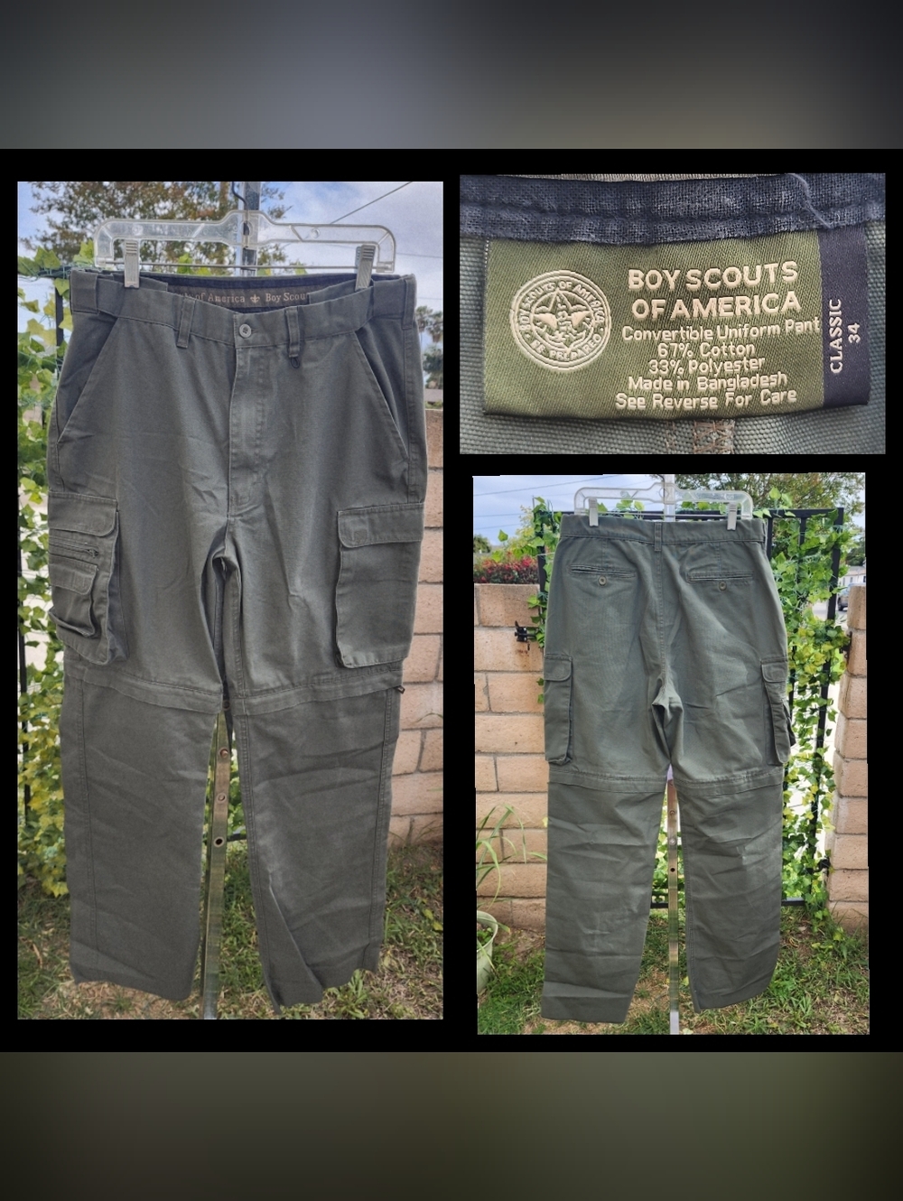 34 fit 32x34 ? men Boy Scouts Uniform Classic Convertible Cargo Pants Green